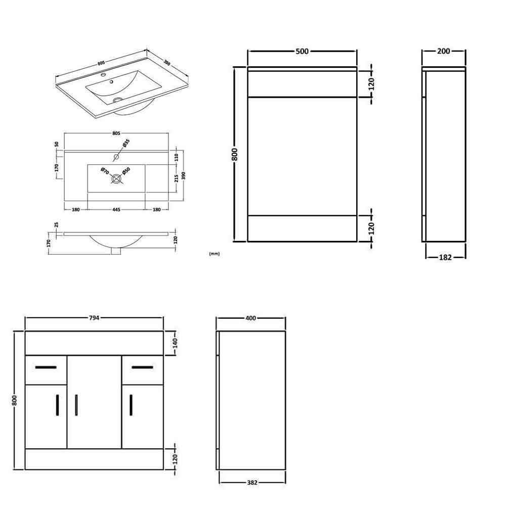 1300mm Bathroom Vanity Unit Back To Wall Toilet Basin Sink Suite