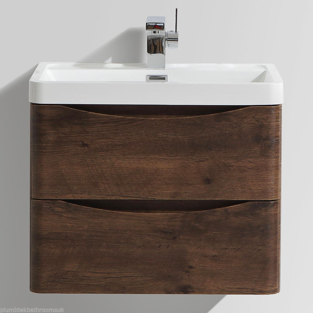 600mm Designer Chestnut Bathroom Wall Hung Vanity Unit Furniture Basin