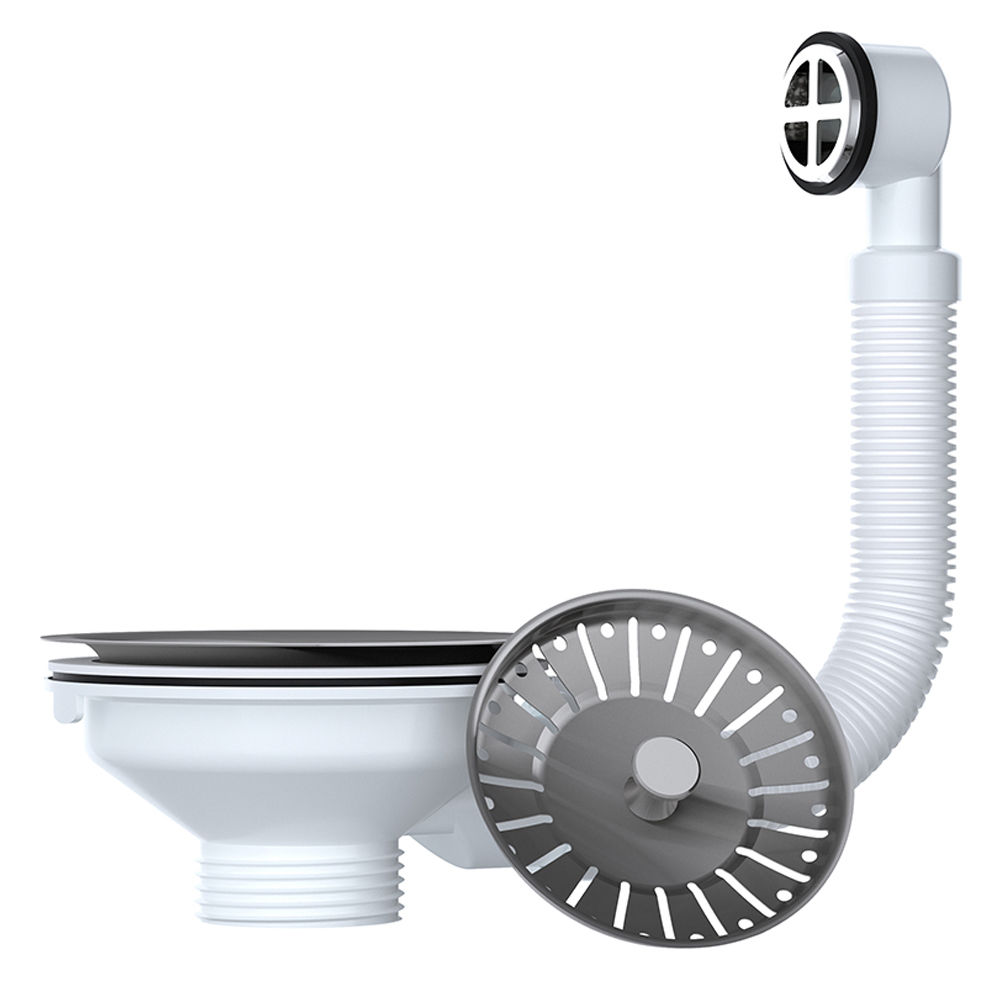 Viva Stainless Steel Basket Strainer Sink Waste & Plug With Round Overflow